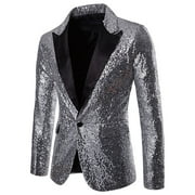 Herrnalise Men's Autumn And Winter Fashion Personality Sequins Casual Suit Jacket Silver